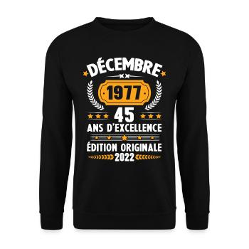 Cadeau D'anniversaire Rétro 45 Ans Décembre 1977 - Sweat-shirt Unisexe - noir - Devant - Alina (178cm) & Michal (187cm)