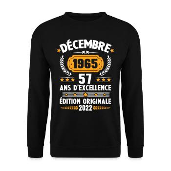 Cadeau D'anniversaire Rétro 57 Ans Décembre 1965 - Sweat-shirt Unisexe - noir - Devant - Alina (178cm) & Michal (187cm)