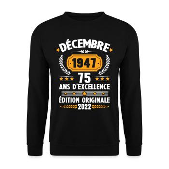 Cadeau D'anniversaire Rétro 75 Ans Décembre 1947 - Sweat-shirt Unisexe - noir - Devant - Alina (178cm) & Michal (187cm)