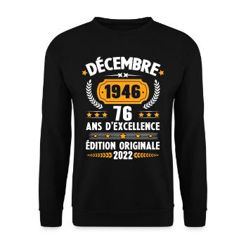 Cadeau D'anniversaire Rétro 76 Ans Décembre 1946 - Sweat-shirt Unisexe - noir - Devant - Alina (178cm) & Michal (187cm)