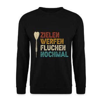 Dart Zielen werfen fluchen nochmal Dartpfeil - Unisex Pullover - Schwarz - Vorne - Alina (178cm) & Michal (187cm)