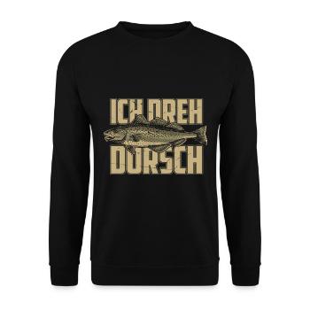 Ich Dreh Dorsch Angler Fischer Hobby Angeln - Unisex Pullover - Schwarz - Vorne - Alina (178cm) & Michal (187cm)