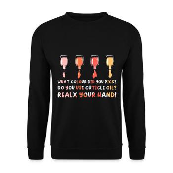 Drôle de manucure Salon de manucure Sprurch - Sweat-shirt Unisexe - noir - Devant - Alina (178cm) & Michal (187cm)