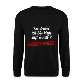 Du Denkst Ich Bin Klein Lieb Und Nett Böser Fehler - Unisex Pullover - Schwarz - Vorne - Alina (178cm) & Michal (187cm)