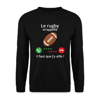 t shirt de rugby - le rugby m'appelle - Sweat-shirt Unisexe - noir - Devant - Alina (178cm) & Michal (187cm)