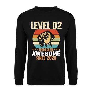 Level 02 Jahr unlocked Gaming Geburtstagsgeschenk - Unisex Pullover - Schwarz - Vorne - Alina (178cm) & Michal (187cm)