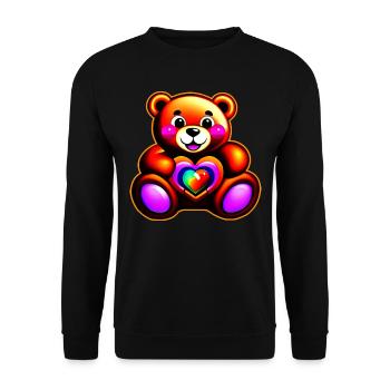 Süßer Teddybär mit Herz in bunt regenbogenfarben - Unisex Pullover - Schwarz - Vorne - Alina (178cm) & Michal (187cm)