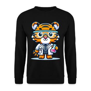 Cute Tiger Scientist - Unisex Sweatshirt - black - Front - Alina (178cm) & Michal (187cm)