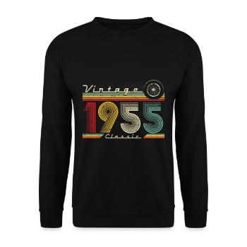 1955 Anniversaire Né En 1955 Rétro Vintage - Sweat-shirt Unisexe - noir - Devant - Alina (178cm) & Michal (187cm)