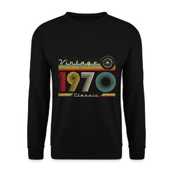 1970 Anniversaire Né En 1970 Rétro Vintage - Sweat-shirt Unisexe - noir - Devant - Alina (178cm) & Michal (187cm)