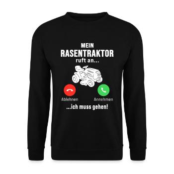 Mein Rasentraktor ruft an ich muss gehen mähen - Unisex Pullover - Schwarz - Vorne - Alina (178cm) & Michal (187cm)
