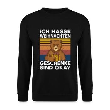 Ich hasse Weihnachten Weihnachts Bär Muffel Anti - Unisex Pullover - Schwarz - Vorne - Alina (178cm) & Michal (187cm)