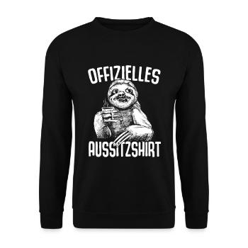 Offizielles Aussitzshirt Faultier Prokrastination - Unisex Pullover - Schwarz - Vorne - Alina (178cm) & Michal (187cm)