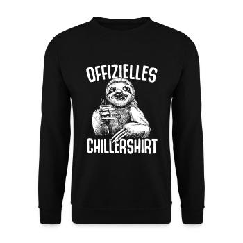 Offizielles Chillershirt Lustiges Faultier Shirt - Unisex Pullover - Schwarz - Vorne - Alina (178cm) & Michal (187cm)