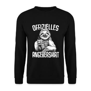 Offizielles Angebershirt Lustiges Angeber Faultier - Unisex Pullover - Schwarz - Vorne - Alina (178cm) & Michal (187cm)