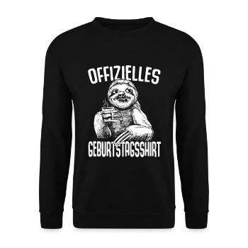Offizielles Geburtstagsshirt Faultier Faulenzen - Unisex Pullover - Schwarz - Vorne - Alina (178cm) & Michal (187cm)
