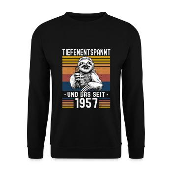 Faultier Geburtstag 1957 Geboren Jahrgang 1957 - Unisex Pullover - Schwarz - Vorne - Alina (178cm) & Michal (187cm)
