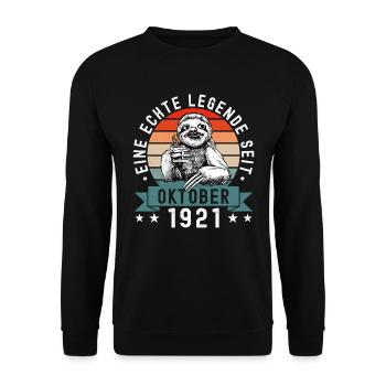Faultier Geburtstag Oktober 1921 Geboren Jahrgang - Unisex Pullover - Schwarz - Vorne - Alina (178cm) & Michal (187cm)