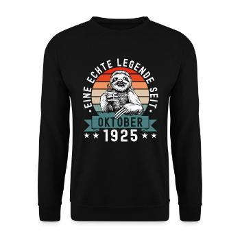 Faultier Geburtstag Oktober 1925 Geboren Jahrgang - Unisex Pullover - Schwarz - Vorne - Alina (178cm) & Michal (187cm)