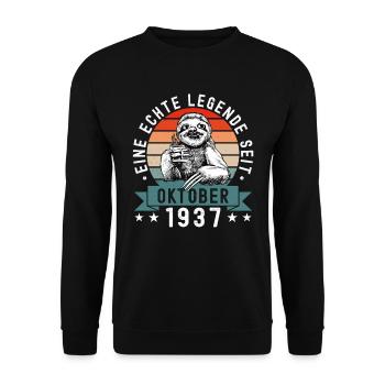 Faultier Geburtstag Oktober 1937 Geboren Jahrgang - Unisex Pullover - Schwarz - Vorne - Alina (178cm) & Michal (187cm)