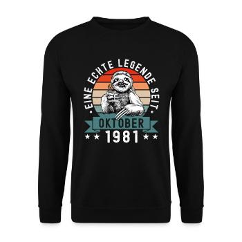 Faultier Geburtstag Oktober 1981 Geboren Jahrgang - Unisex Pullover - Schwarz - Vorne - Alina (178cm) & Michal (187cm)