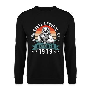 Faultier Geburtstag Oktober 1979 Geboren Jahrgang - Unisex Pullover - Schwarz - Vorne - Alina (178cm) & Michal (187cm)