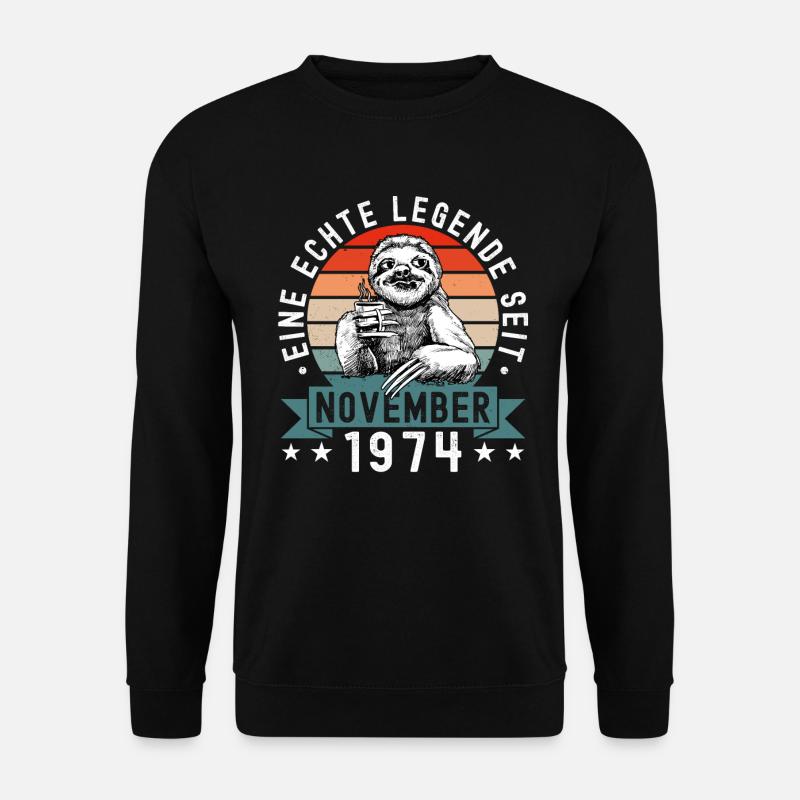 Faultier Geburtstag November 1974 Geboren Jahrgang - Unisex Pullover - Schwarz