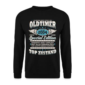 Oldtimer Baujahr 2004 Jahrgang Geburtstag Geschenk - Unisex Pullover - Schwarz - Vorne - Alina (178cm) & Michal (187cm)