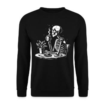 Skeleton drinking black coffee - Unisex Sweatshirt - black - Front - Alina (178cm) & Michal (187cm)