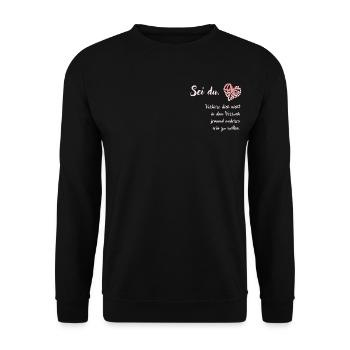 SEI DU Selbstliebe Text Deutsch - Unisex Pullover - Schwarz - Vorne - Alina (178cm) & Michal (187cm)