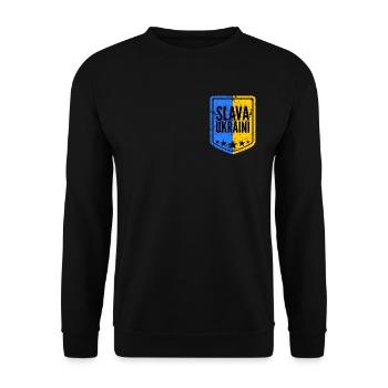 Ukraine Slava Ukraini Wappen - Unisex Pullover - Schwarz - Vorne - Alina (178cm) & Michal (187cm)