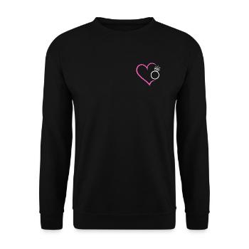 Herz mit Diamantring Ehering Ring Hochzeit Braut - Unisex Pullover - Schwarz - Vorne - Alina (178cm) & Michal (187cm)