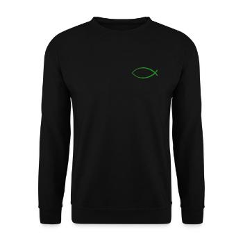 Ichtus Fisch dunkelgrün - Unisex Pullover - Schwarz - Vorne - Alina (178cm) & Michal (187cm)