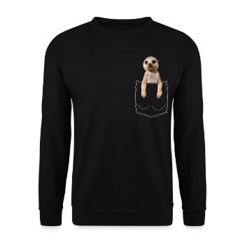 Erdmännchen Meerkat Brusttasche Pocket Bestseller - Unisex Pullover - Schwarz - Vorne - Alina (178cm) & Michal (187cm)