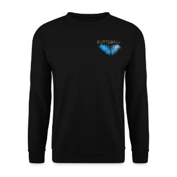 Butterfly Schriftzug mit Schmetterling - Unisex Pullover - Schwarz - Vorne - Alina (178cm) & Michal (187cm)
