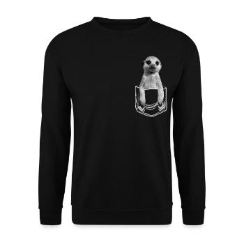 Baby Erdmännchen in Pocket Tasche - Unisex Pullover - Schwarz - Vorne - Alina (178cm) & Michal (187cm)