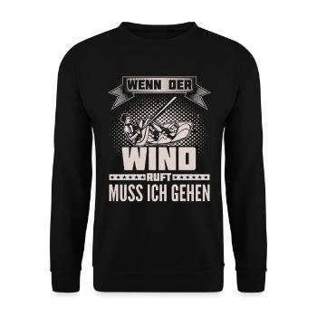 Kitesurfen - Wind ruft - Ich muss gehen - Unisex Pullover - Schwarz - Vorne - Alina (178cm) & Michal (187cm)