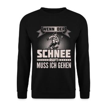 Skifahrer - Schnee ruft - Ich muss gehen - Unisex Pullover - Schwarz - Vorne - Alina (178cm) & Michal (187cm)