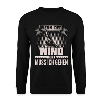 Windsurfen - Wind ruft - Ich muss gehen - Unisex Pullover - Schwarz - Vorne - Alina (178cm) & Michal (187cm)