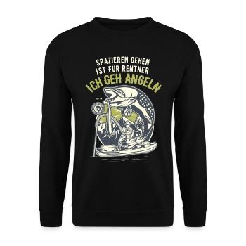 Angeln statt spazieren gehen Rentner Angler - Unisex Pullover - Schwarz - Vorne - Alina (178cm) & Michal (187cm)