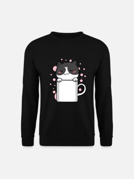 Katze Miezekatze Kaffe Kawaii Niedlich - Unisex Pullover - Schwarz