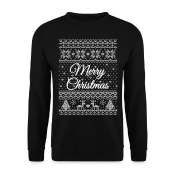 "Merry Christmas" knitting pattern (white) - Unisex Sweatshirt - black - Front - Alina (178cm) & Michal (187cm)