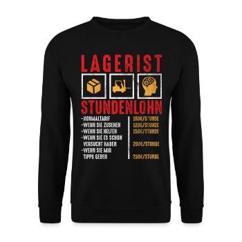 Lagerist Lager Stundenlohn lustige Geschenkidee - Unisex Pullover - Schwarz - Vorne - Alina (178cm) & Michal (187cm)