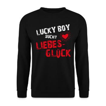 Lucky Boy sucht Liebesglueck - Unisex Pullover - Schwarz - Vorne - Alina (178cm) & Michal (187cm)