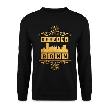 Bonn Deutschland Stadt Skyline Gold Ornament - Unisex Pullover - Schwarz - Vorne - Alina (178cm) & Michal (187cm)