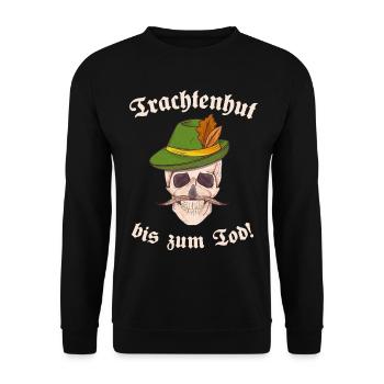 Trachtenhut bis zum Tod - Tracht - Skull - Trachte - Unisex Pullover - Schwarz - Vorne - Alina (178cm) & Michal (187cm)