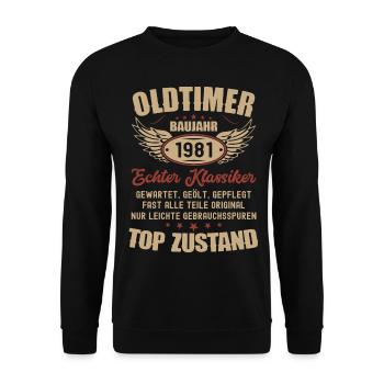 42. Geburtstag Mann Frau Geburtstagsgeschenk 1981 - Unisex Pullover - Schwarz - Vorne - Alina (178cm) & Michal (187cm)