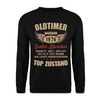 47. Geburtstag Mann Frau Geburtstagsgeschenk 1976 - Unisex Pullover - Schwarz - Vorne - Alina (178cm) & Michal (187cm)