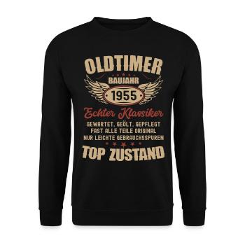 68. Geburtstag Mann Frau Geburtstagsgeschenk 1955 - Unisex Pullover - Schwarz - Vorne - Alina (178cm) & Michal (187cm)