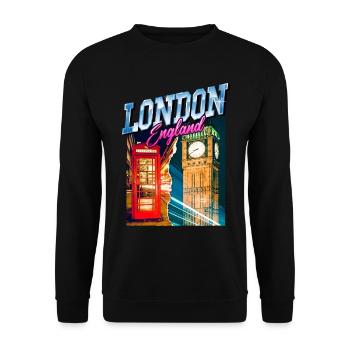 London England UK Stadt Skyline Vintage Retro - Unisex Pullover - Schwarz - Vorne - Alina (178cm) & Michal (187cm)